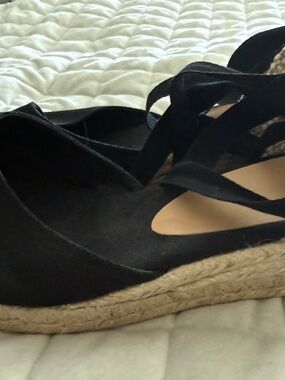 Black Espadrille Wedge Sandals with Lace-Up Straps